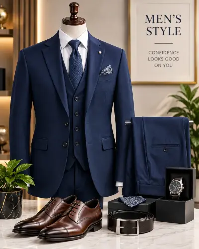 Classic Navy Blue Men's Suit – 3 Piece Formal Wear